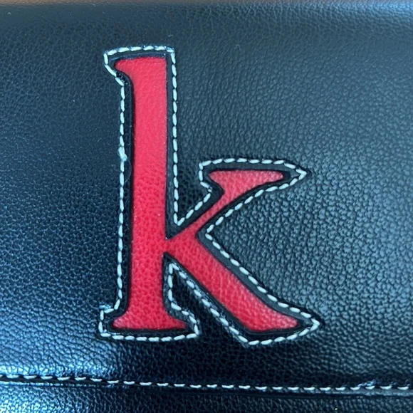 Black Leather Red Leather “K” Long Wallet / Check Book Holder - Picture 2 of 13